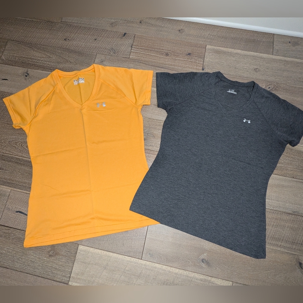 Under Armour Orange and Gray V-neck Active wear Tops
